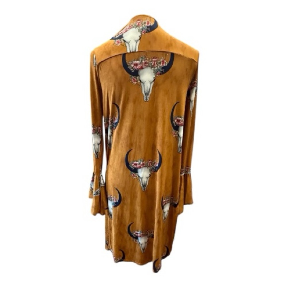 Moa Moa Women’s Lightweight Long Western Mustard Duster-with Bull Heads S - Picture 6 of 12